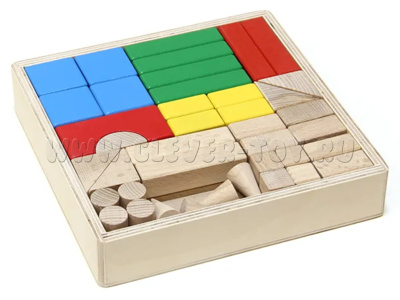 Конструктор деревянный - 50 деталей. Цветной Конструктор деревянный - 50 деталей. Цветной